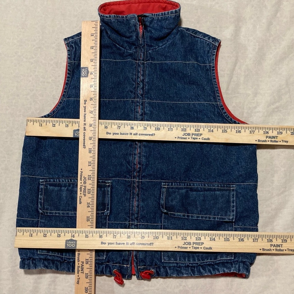 Calvin Klein Jeans Vintage Denim/Red Quilted Reversible‎ Vest | Gilet - Picture 3 of 11